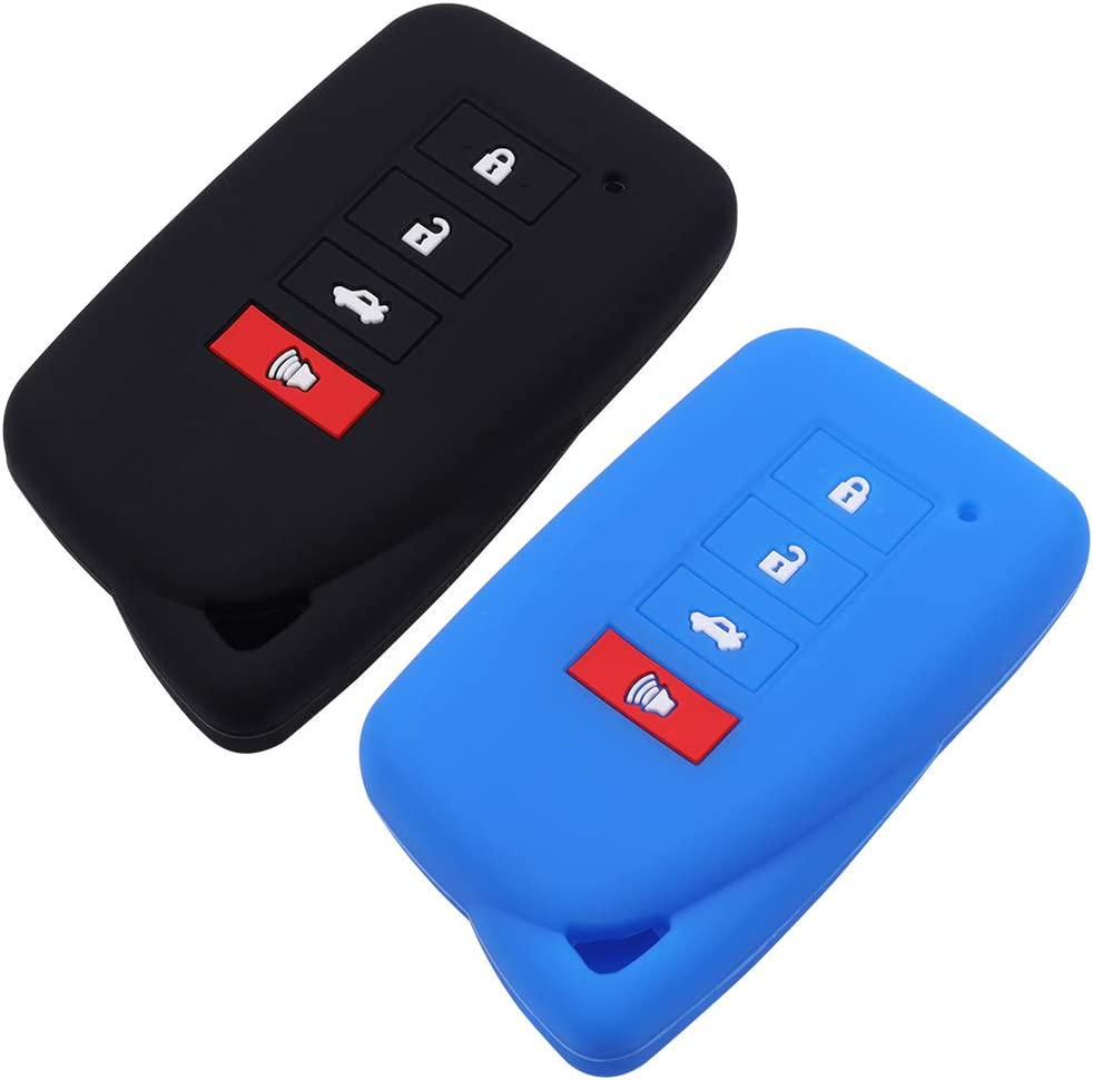 Lcyam, Lcyam Key Fob Cover Case Rubber Silicone 4 Button Compatible with Lexus NX300h GS300h GS450h GS350 RX450h ES350 NX300 ES300H RX350 NX LX RC 200T Keyless Entry Remote Control (2Pcs, Black Blue)