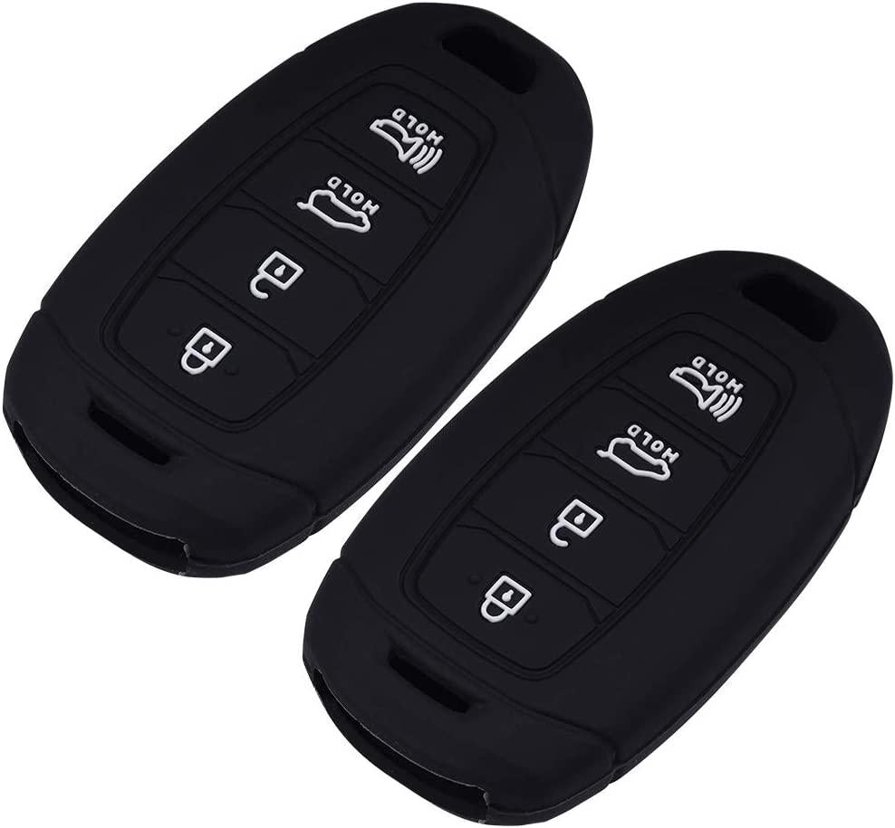 Lcyam, Lcyam Key Fob Cover Silicone Protection Case for 2018 2019 2020 2021 Hyundai Venue Kona Santa Fe Veloster Palisade Elantra GT Keyless Remote 4 Button (Black Black)