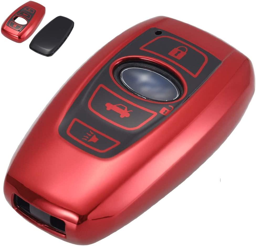 Lcyam, Lcyam Key Fob Cover Smooth Glossy Case Fits for 5 Button Subaru WRX Outback Ascent Forester Crosstrek Legacy Impreza Smart Remote Fob Keys 2018 2019 2020 (Red)