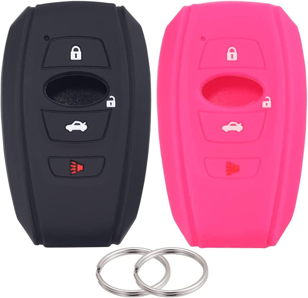 Lcyam, Lcyam Remote Key Fob Cover Silicone Rubber Case Compatible with 2018 2019 2020 Subaru Outback Ascent Crosstrek Forester legacy Impreza WRX Keyless Entry Systems (2Pcs, Black Rose)