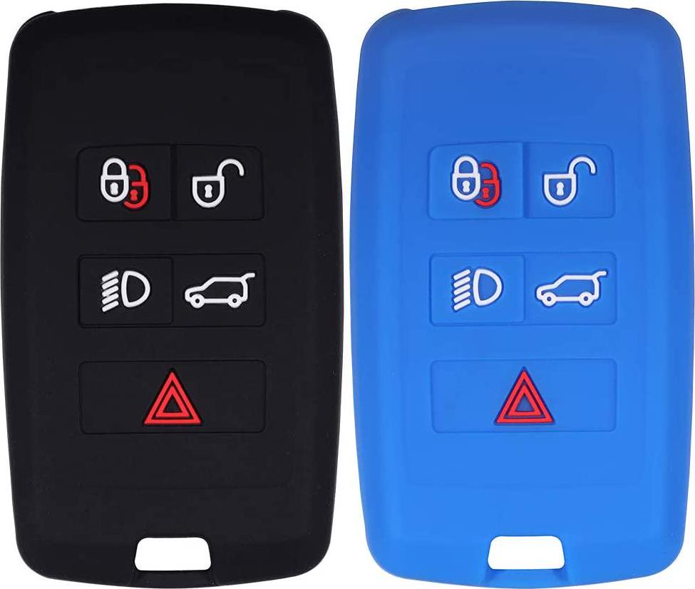 Lcyam, Lcyam Remote Key Fob Covers Silicone Case Fits for 2018 2019 2020 Land Rover Discovery Range Rover Sport Evoque 5 Key Fob (Black Blue)
