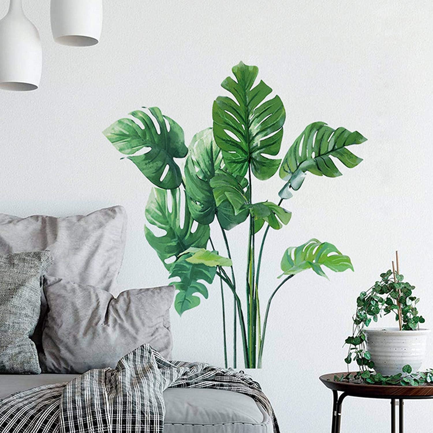Eutecado, Leaf Wall Decals Monstera Leaf Tropical Plants Wall Stickers for Living Room, Palm Leaf Wall Posters Natural Green Plants Art Murals Vinyl Wallpaper for Bedroom Nursery Office