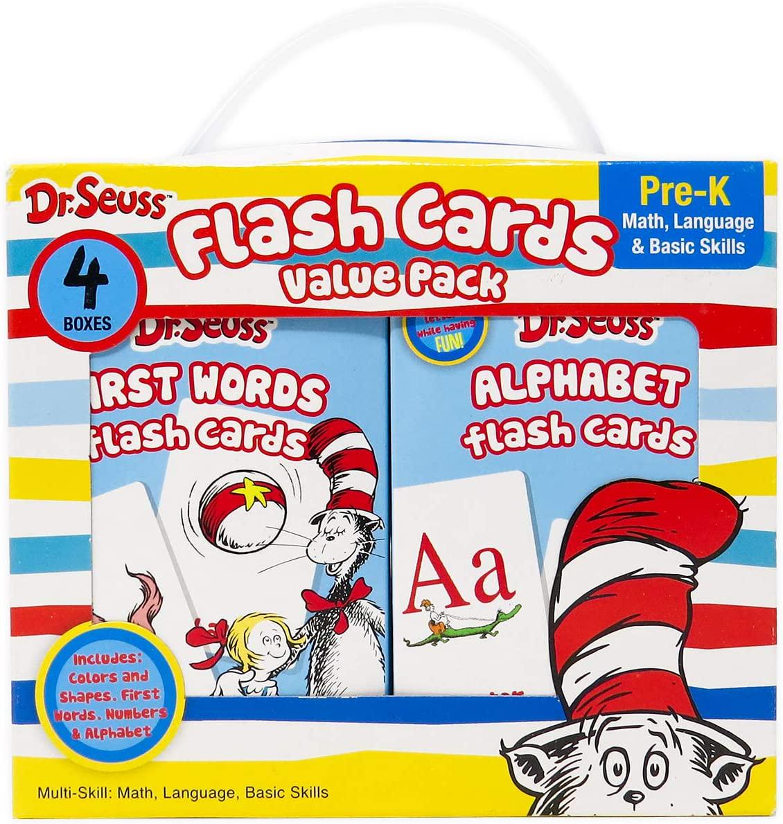 Leap Year Publishing, Leap Year Publishing Dr. Seuss 4-in-1 Educational Flash Cards Value Pack, Pre-K, Kindergarten, Numbers, Alphabet, Colors and Shapes, and First Words