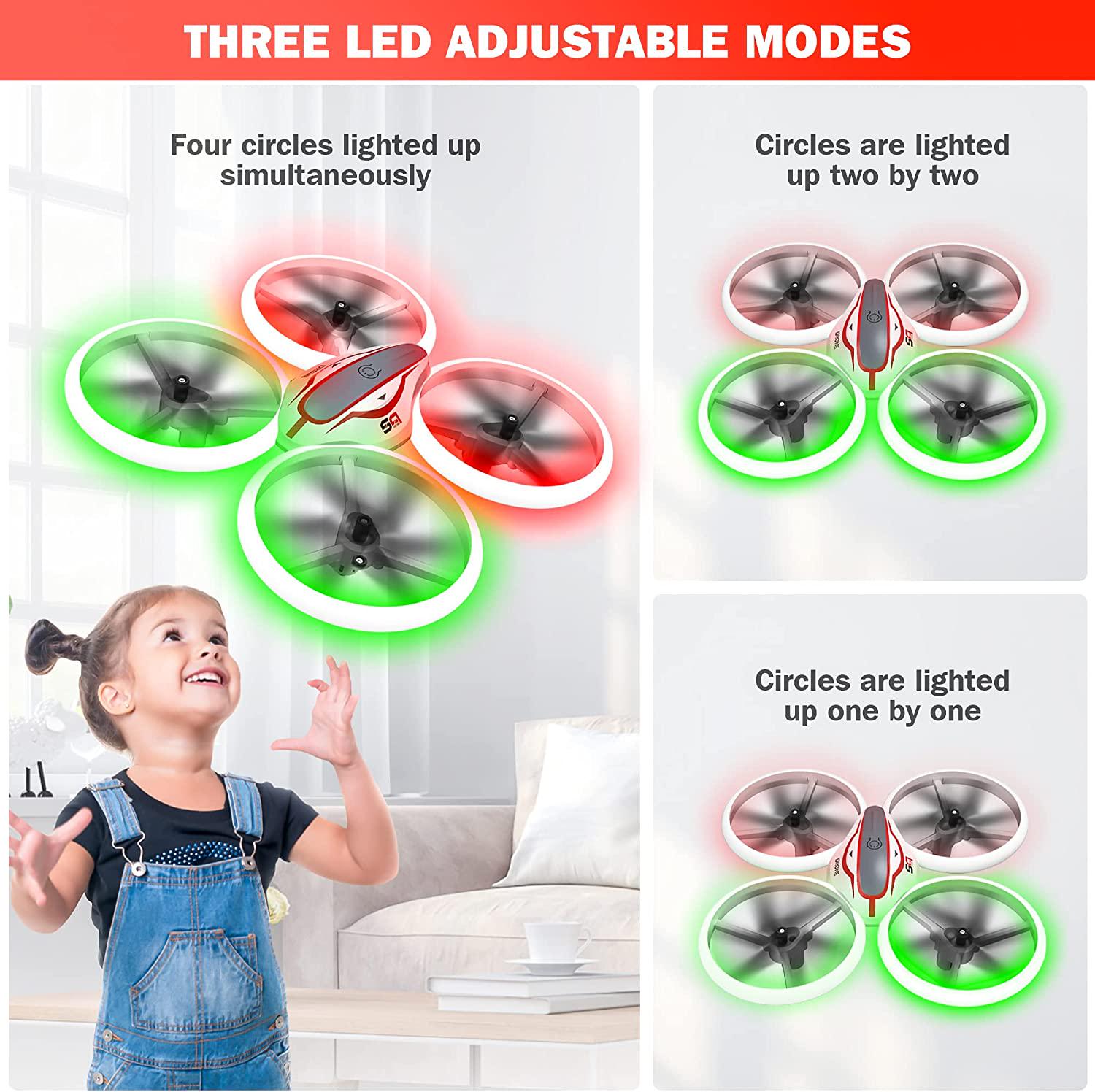 LEAPRCSTORE, Leaprcstore S9 Remote Control LED Drone for Kids,Small RC Quadcopter,Cool Toys Gifts for Boys Girls, Mini Drone with Red&Green Lights,Altitude Hold,3D Flips,One Key Start, Headless Mode, 2 Batteries