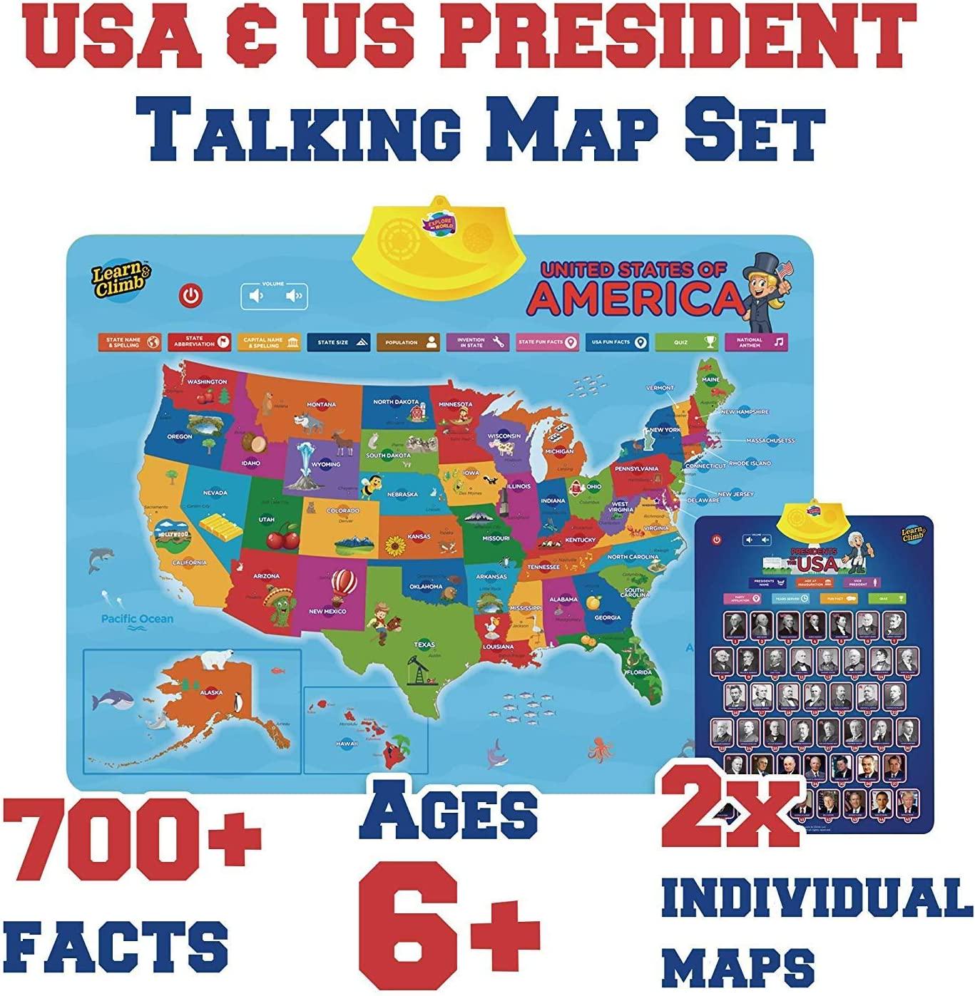 Learn & Climb, Learn and Climb Kids Interactive USA Map and United States President Talking Poster