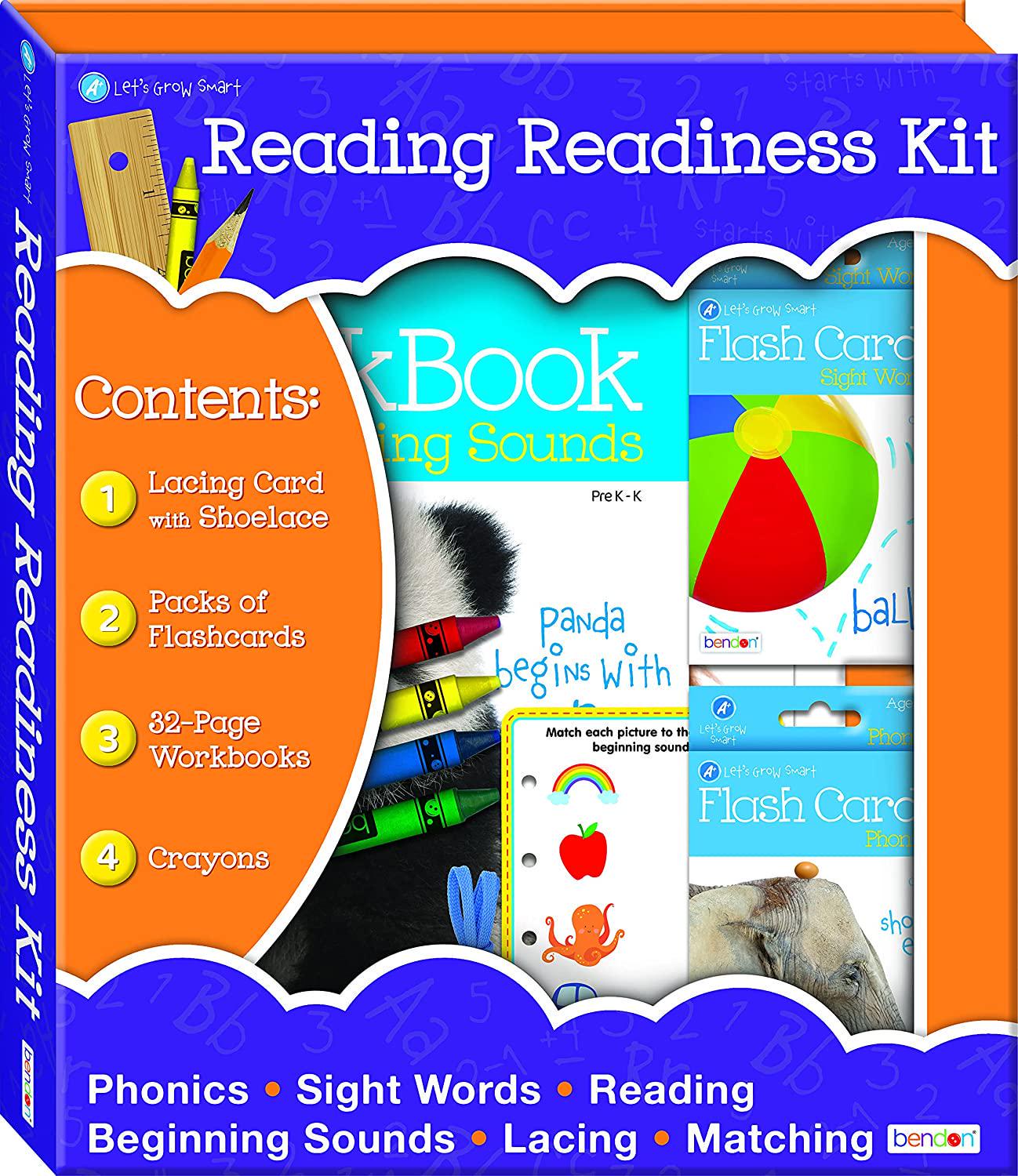 Bendon, Learn to Read, Reading Readiness Educational Box Set with 3 Early Learning Workbooks, Flash Cards, Crayons and More