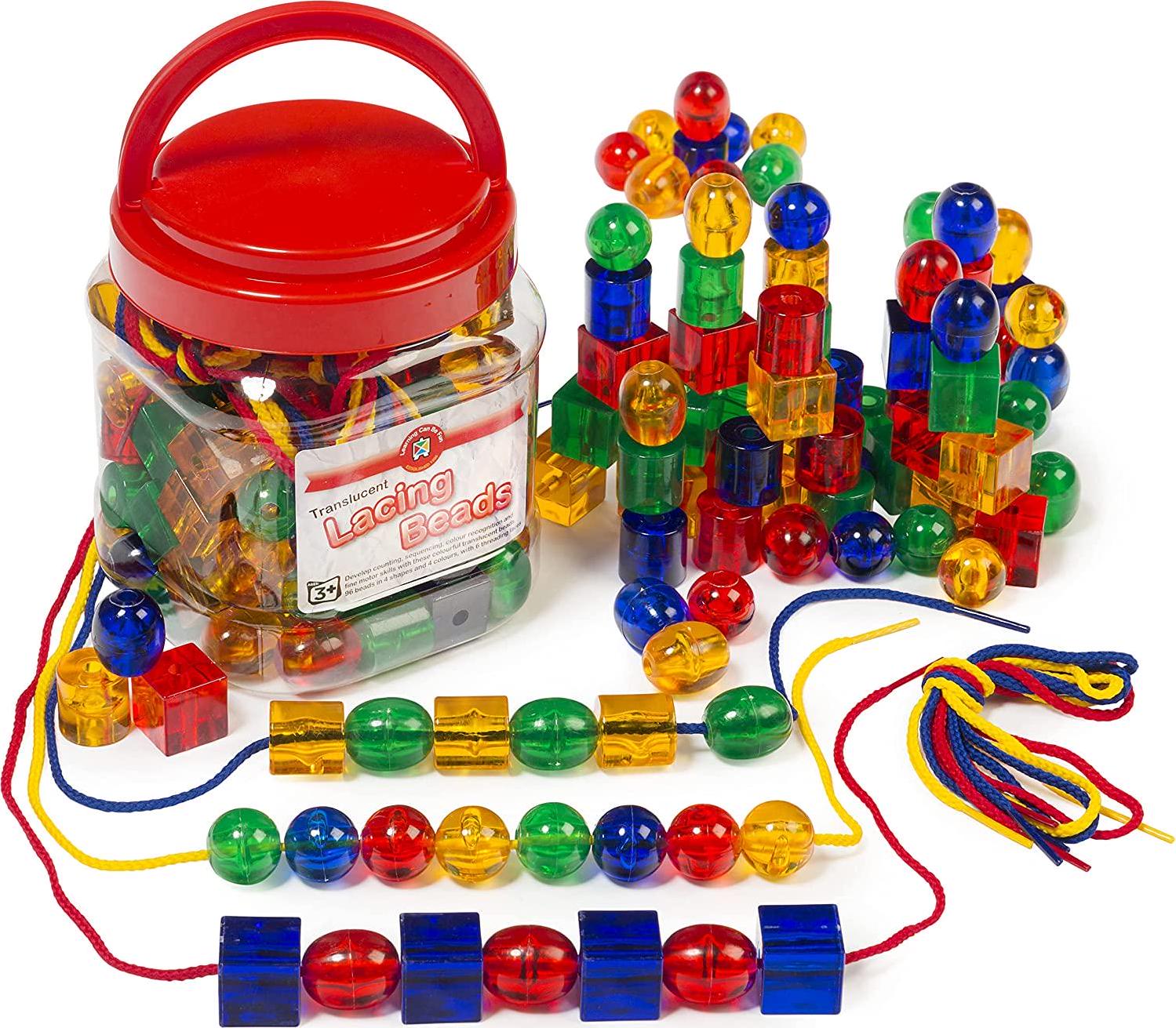 Learning Can Be Fun, Learning Can Be Fun Translucent Lacing Beads Jar 96 Pieces Pack