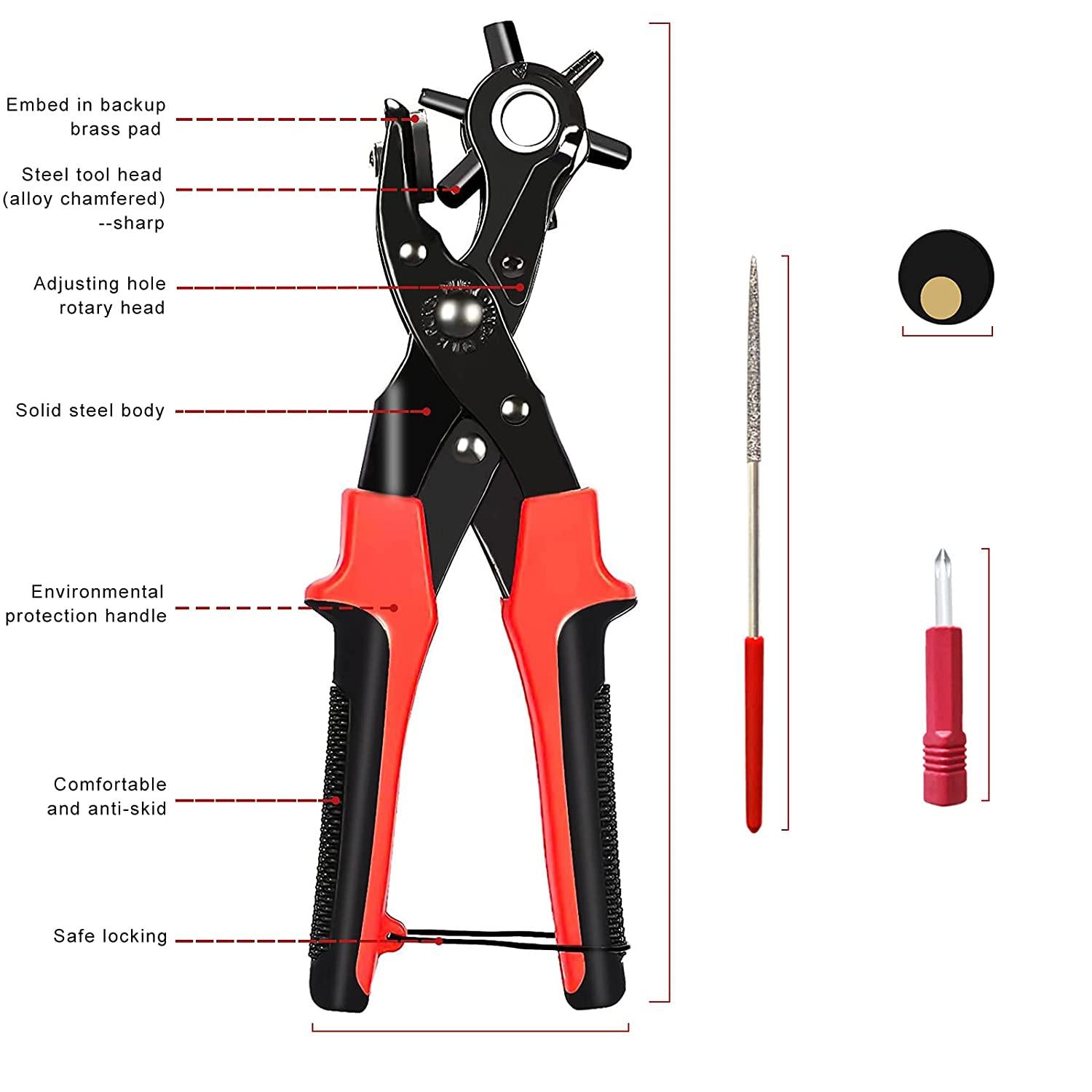 YEESON, Leather Hole Punch Belt Puncher Tool Set, YEESON Professional Revolving Plier Punch for Belts, Watch Bands, Straps, Dog Collars, Saddles, Shoes, Fabric, DIY Home or Craft Projects