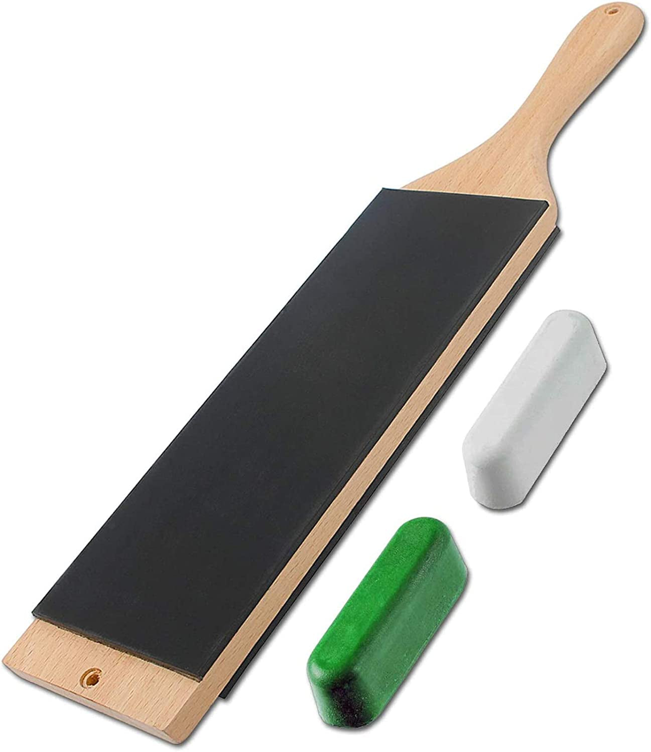 LAVODA, Leather Paddle Strop Large 2 Sided 3 Inch by 9 Inch with 2.8Oz. Green White Compound (PADDLE STROP)