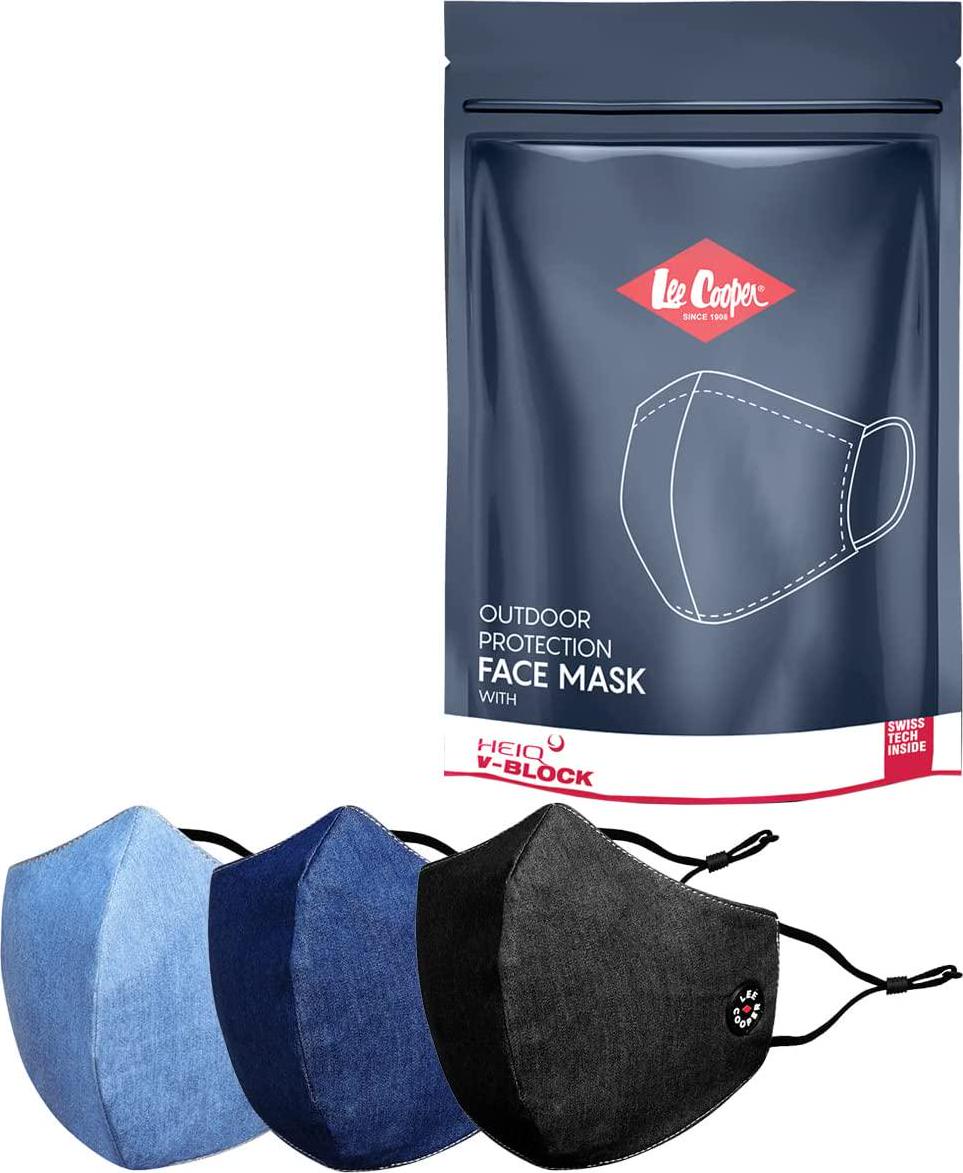LEE COOPER, Lee Cooper Cotton Face Masks with HeiQ V-block Filter and Minimum Fogging