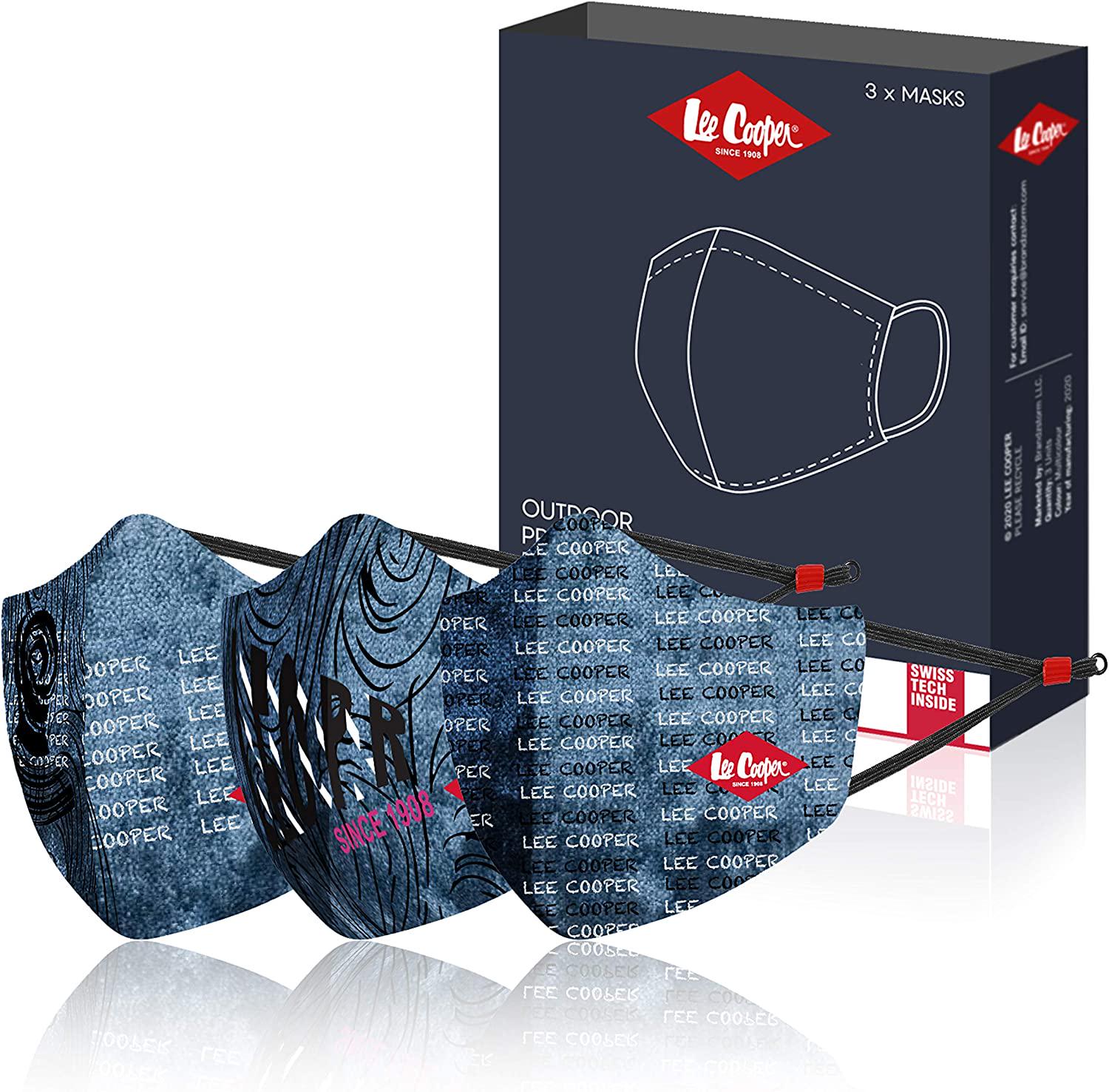 LEE COOPER, Lee Cooper Sublimation Face Mask with HeiQ V-block and SmartTemp - Lightweight, Reusable Designer Face Covers, 3-pack