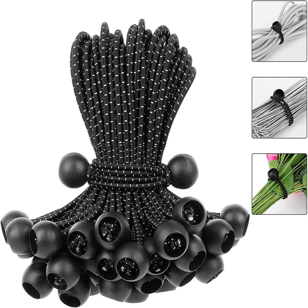lehom, Lehom Ball Bungee Cords with Elastic String for Canopy Tarp Straps Tent Poles and Wires 6 Inch 25Pcs Black 20Cm