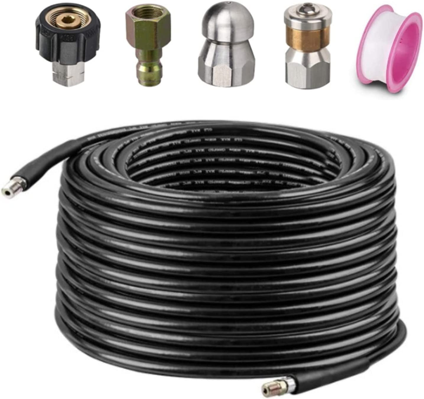 lehom, Lehom Sewer Kit for Pressure Washer High Pressure Hose Adaptor Extension 98 FT Hose 1/4 Inch NPT Button Nose and Rotating Sewer Jetting Nozzle