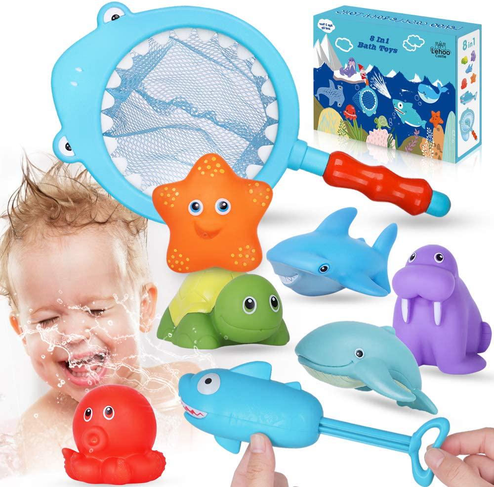 Lehoo Castle, Lehoo Castle Baby Bath Toys, Bathtub Toy for Toddler with Shark, Bath Shower Toy Fishing Floating Squirts Toy, Bath Toy for 3 4 5 Year Olds Kids
