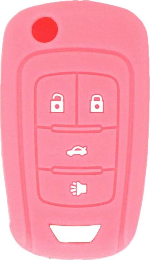 LemSa, LemSa 2 Pack Keyless Entry Remote Car Flip Key Fob Outer Shell Cover Soft Rubber Silicone Protector Keyless Jacket Case for Chevrolet Camaro Cruze Chevy Equinox Sonic Terrain Key Fob, Black/Pink