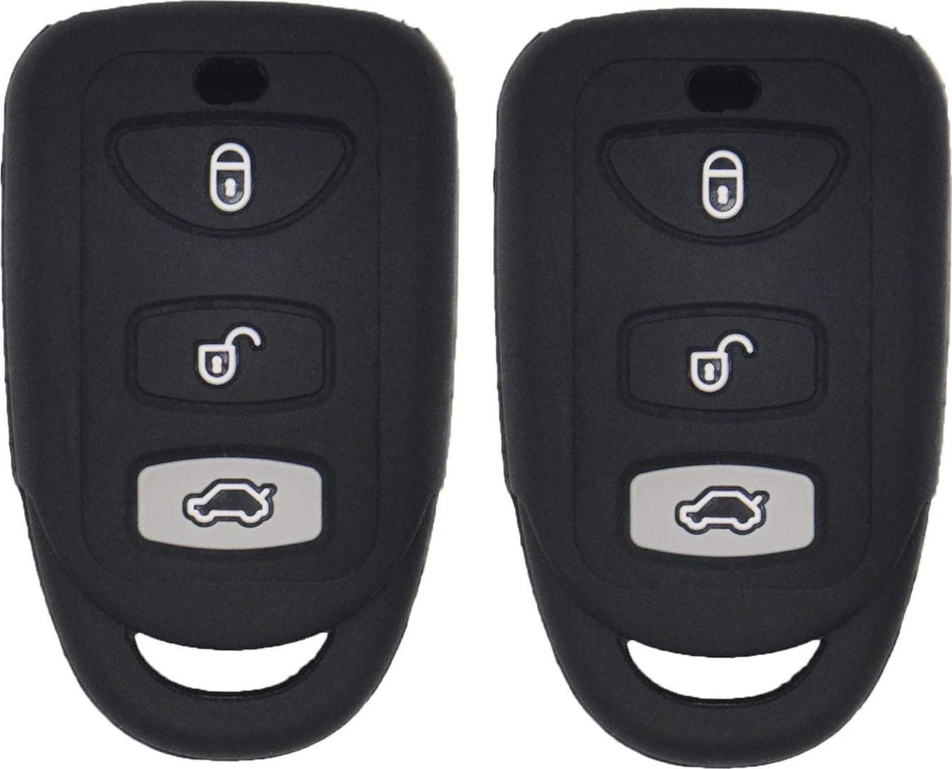 LemSa, LemSa 2Pcs 3 Buttons Silicone Key Fob Cover Case Protector Holder for Hyundai Elantra Genesis Sonata, Compatible with Kia Sorento Forte Optima Rondo Spectra OSLOKA-423T, Black+Black