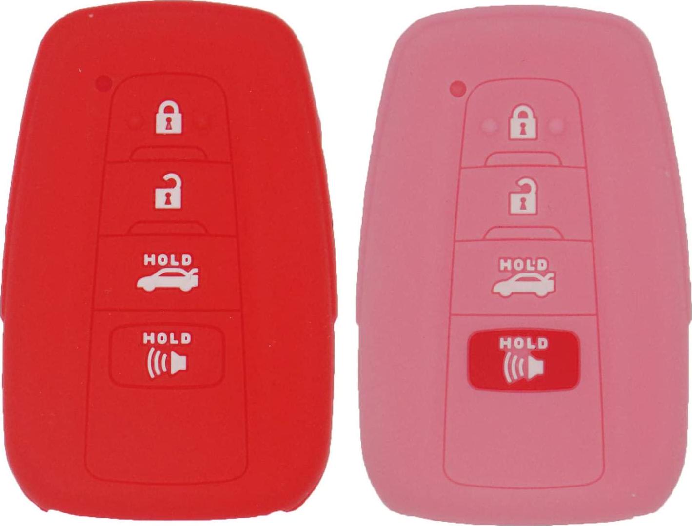 LemSa, LemSa 2Pcs 4 Buttons Key Fob Rubber Cover Case Remote Keyless Silicone Protector Bag Holder Compatible with Toyota Camry C-HR Prius RAV4 Avalon Corolla 2017 2018 2019 2020 HYQ14FBC, Red Pink