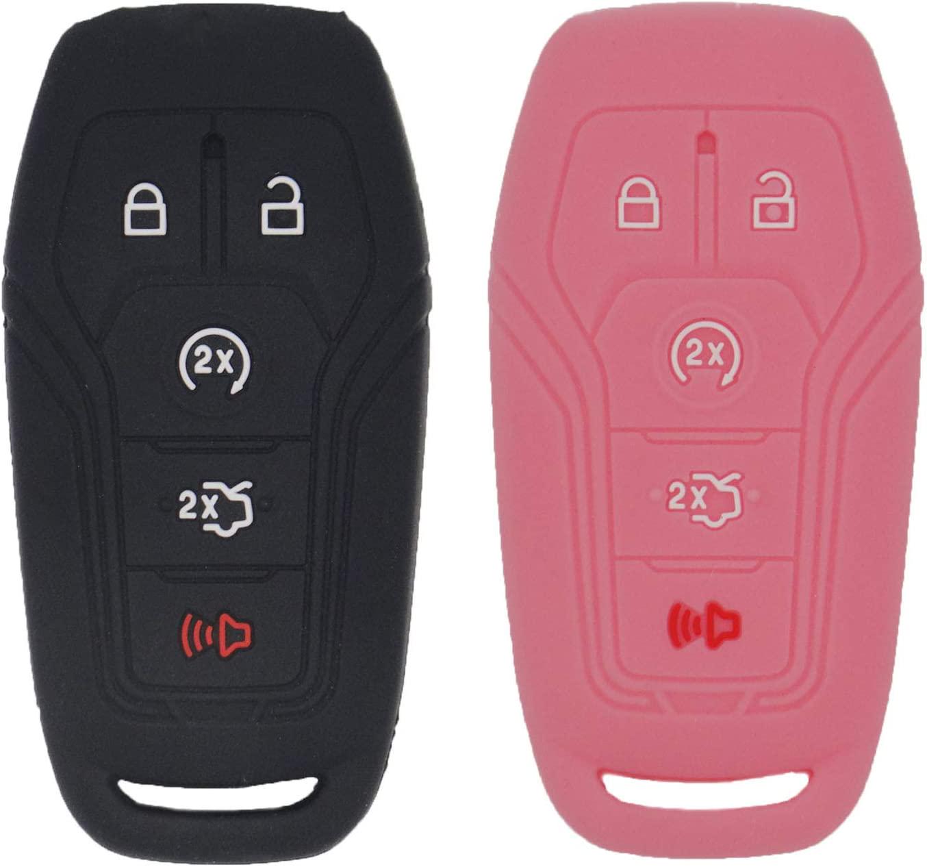 LemSa, LemSa 2Pcs Keyless Entry Remote Car Smart Key Fob Outer Shell Cover Soft Rubber Protective Case for Ford F-150 F-450 Fusion Explorer Lincoln Fusion MKZ Mustang MKC Black/Pink
