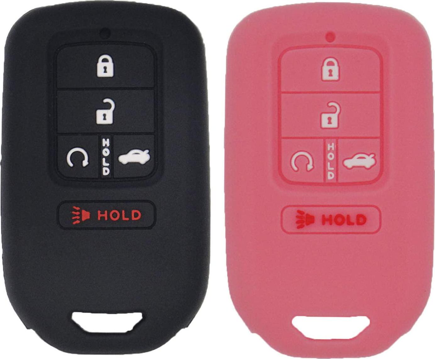 LemSa, LemSa 2Pcs Keyless Entry Remote Car Smart Key Fob Outer Shell Cover Soft Rubber Protective Case for Honda Civic Accord Pilot CR-V Pilot EX EX-L 2019 2018 2017 2016 2015 A2C81642600, Black+Pink