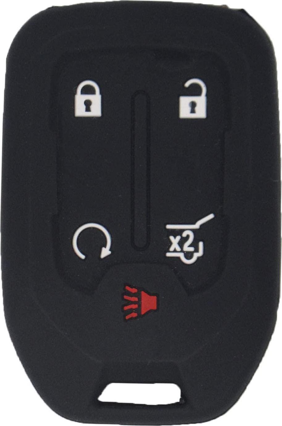 LemSa, LemSa 2pcs Silicone 5 Buttons Smart Key Fob Cover Remote Keyless Entry Bag Compatible with GMC Acadia Terrain Yukon Chevrolet Suburban Tahoe, Black Blue