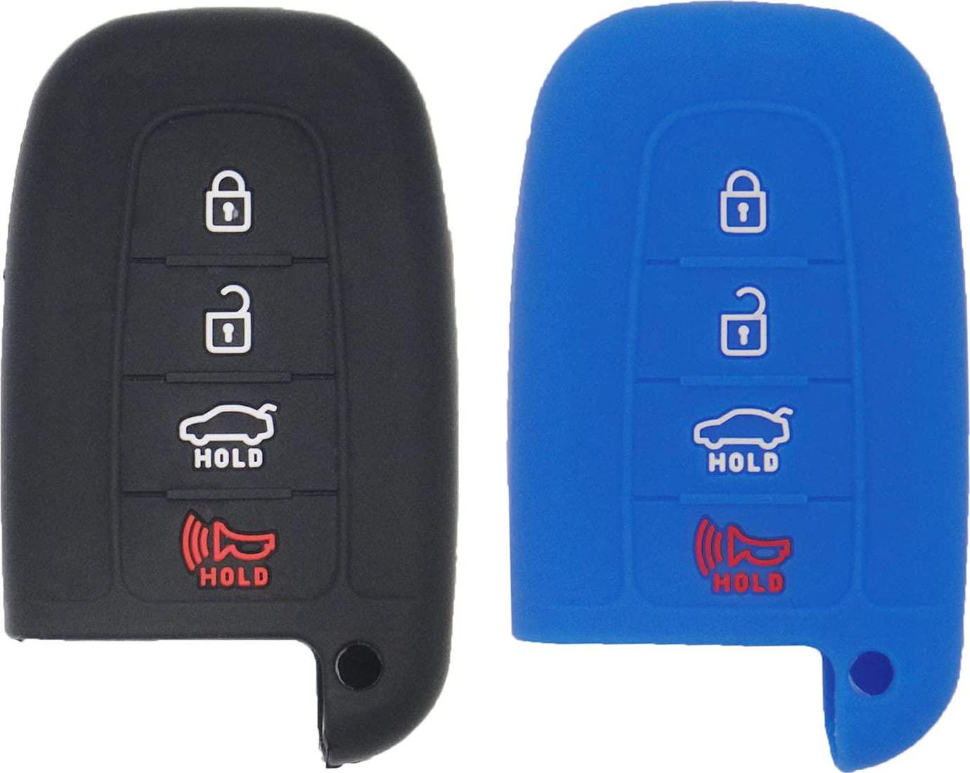 LemSa, LemSa 2pcs Soft Silicone 4 Buttons Smart Key Fob Cover Remote Keyless Entry Bag Compatible with Hyundai Elantra Sonata Veloster, Compatible with Kia Sportage Soul Sorento Forte,Black Blue