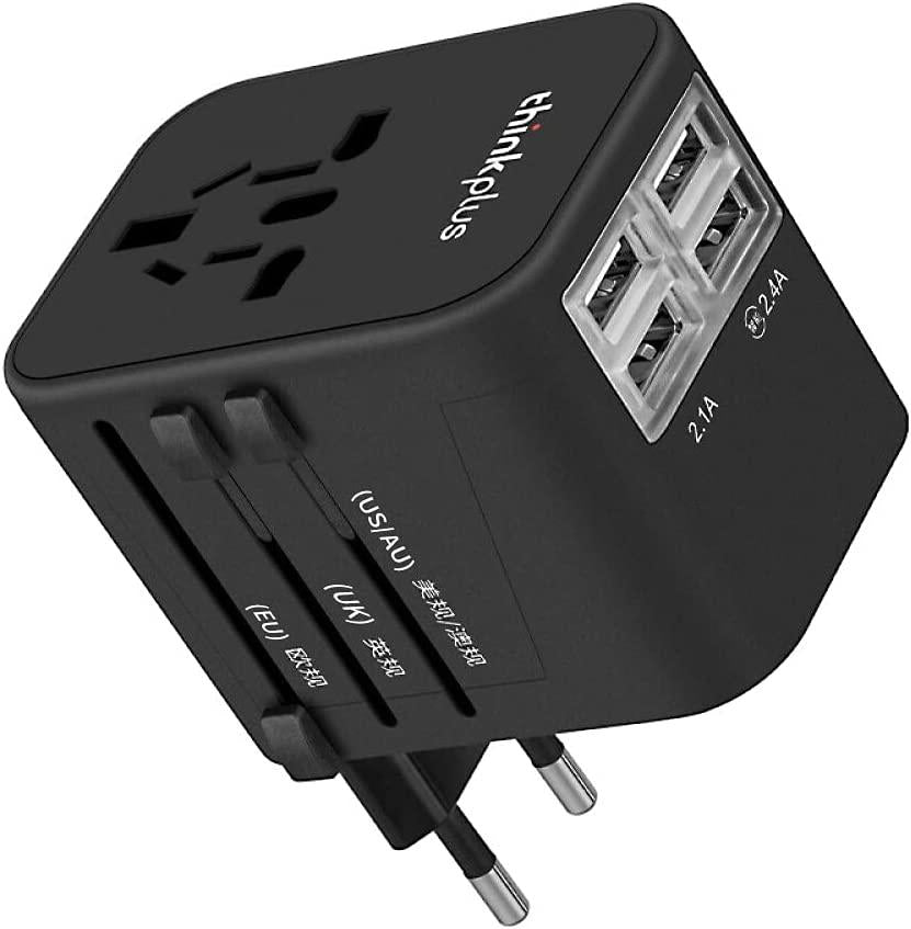 Thinkpad, Lenovo Universal Travel Adapter, Multi Adapter Worldwide with 4 Ultra-Fast USB Port and All in One AC Outlet Power Plug Adapter for UK EU US AU - All Countries