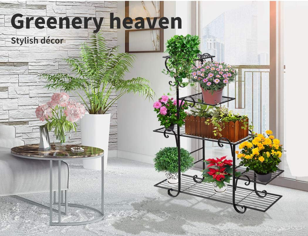 LEVEDE, Levede 5 Tier Plant Stand 100Cm Tall Metal - Indoors, Outdoors, Flower Pot, Shelf, Holder, Balcony, Garden, Black