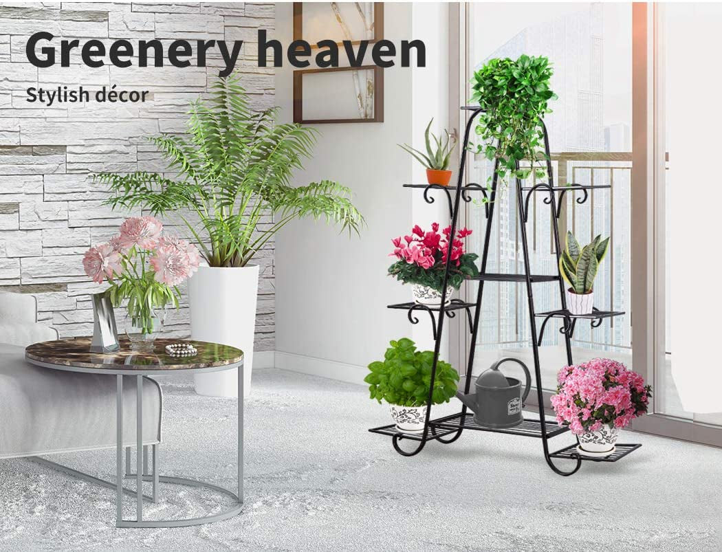 LEVEDE, Levede 9 Shelf Plant Stand 120Cm Tall Metal - Indoors, Outdoors, Flower Pot, Holder, Balcony, Display, Garden, Black
