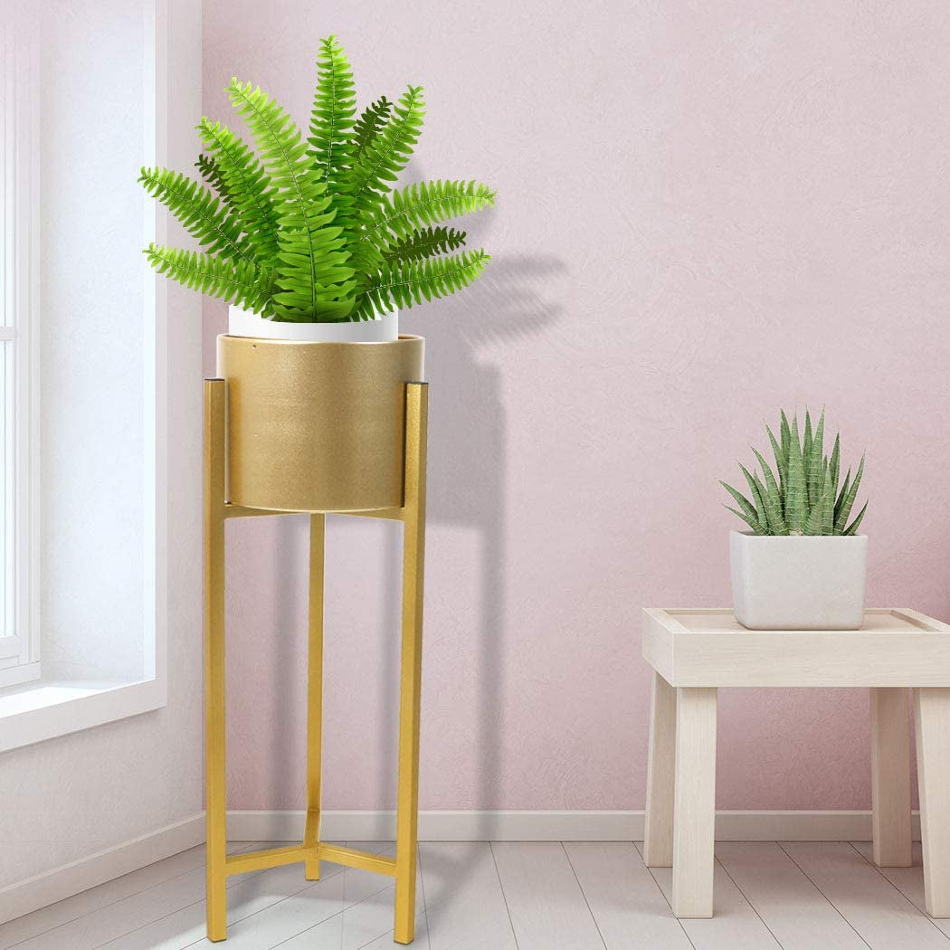LEVEDE, Levede Plant Stand with Pot 60Cm Tall Metal – Reversible, Round, Indoors, Outdoors, Flower, Shelf, Holder, Balcony, Gold