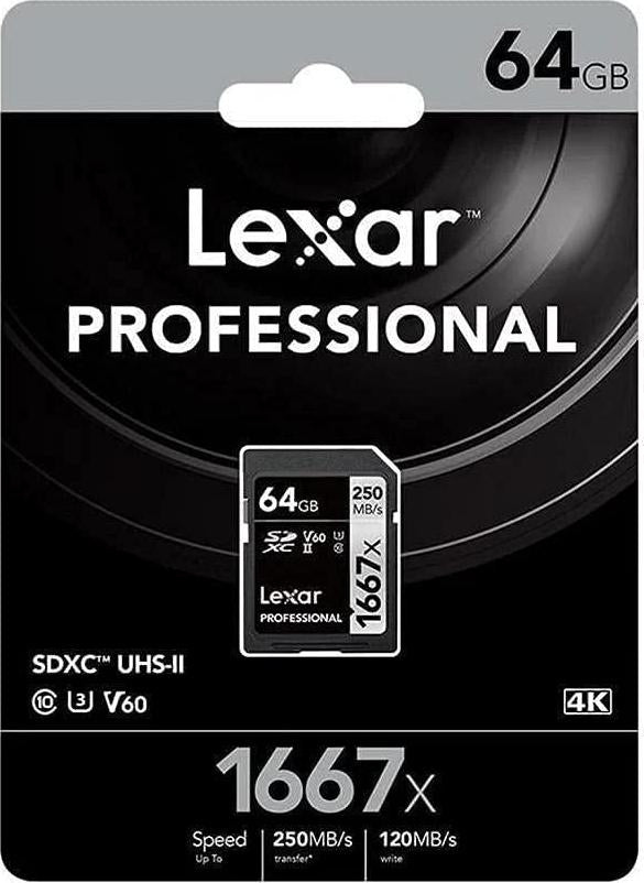 Lexar, Lexar Professional 1667x 64GB SDXC UHS-II Card, (LSD64GCB1667),Silver