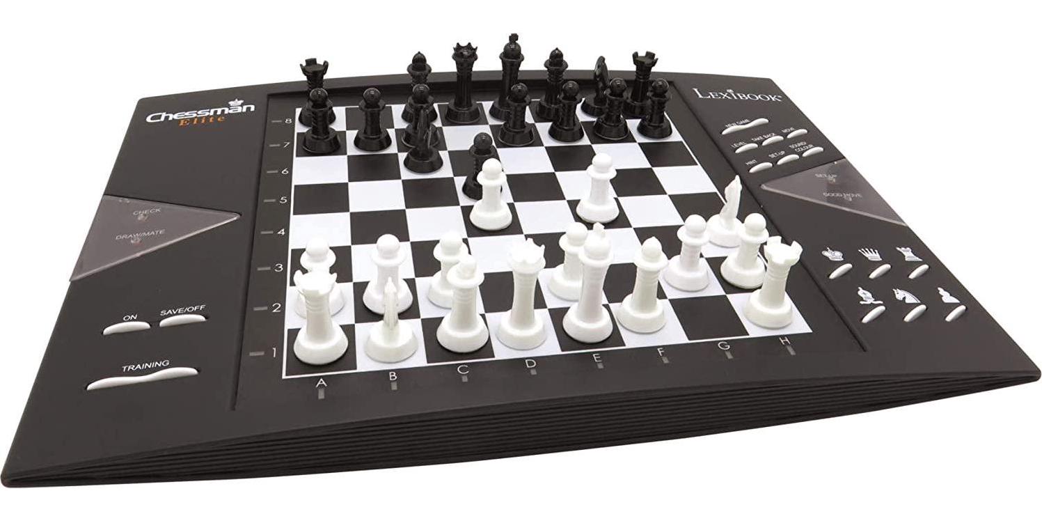 Lexibook, Lexibook Chessman Elite Interactive Electronic Chess, 64 Levels of Difficulty, LEDs, Family Child Board Game, Black/White, CG1300