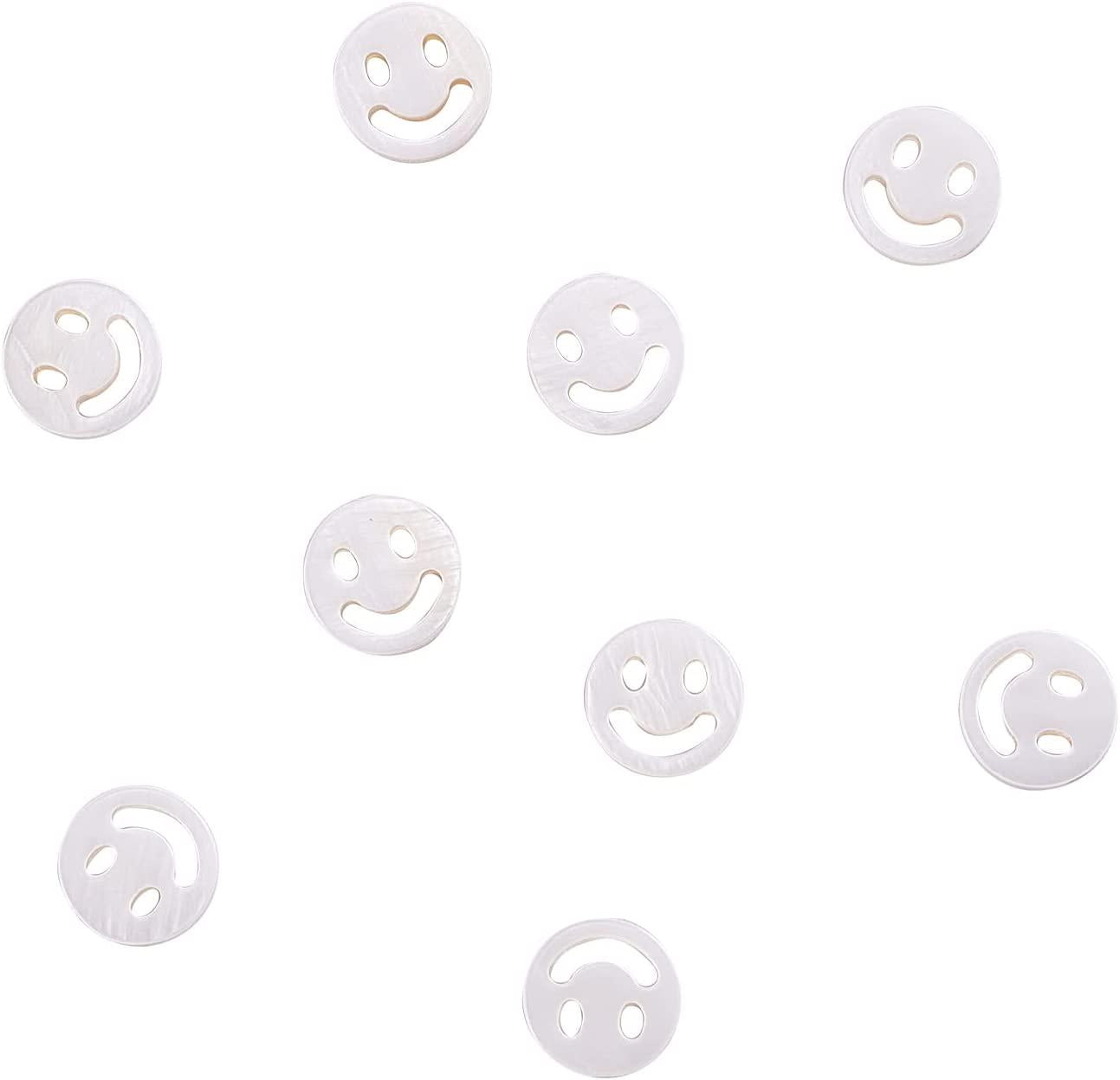 LiQunSweet, LiQunSweet 10 Pcs Natural Freshwater Shell Cute Cartoon Smiling Happy Face Beads Flat Round Loose Spacer Beads for DIY Making Jewelry or Crafts Supplies