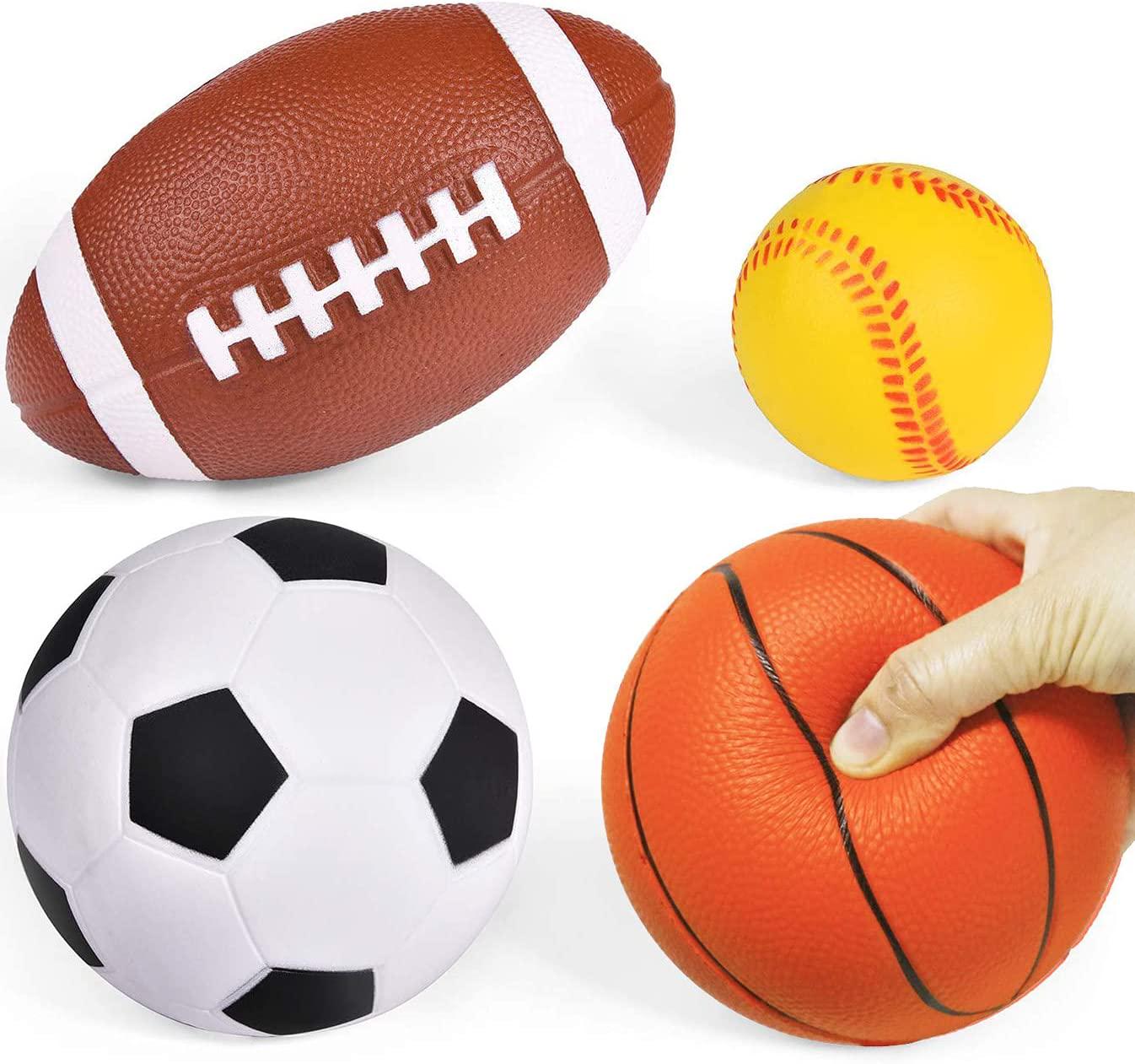 Liberty Imports, Liberty Imports Set of 4 Soft PU Mini Sports Balls for Kids (Football, Basketball, Soccer, Baseball)