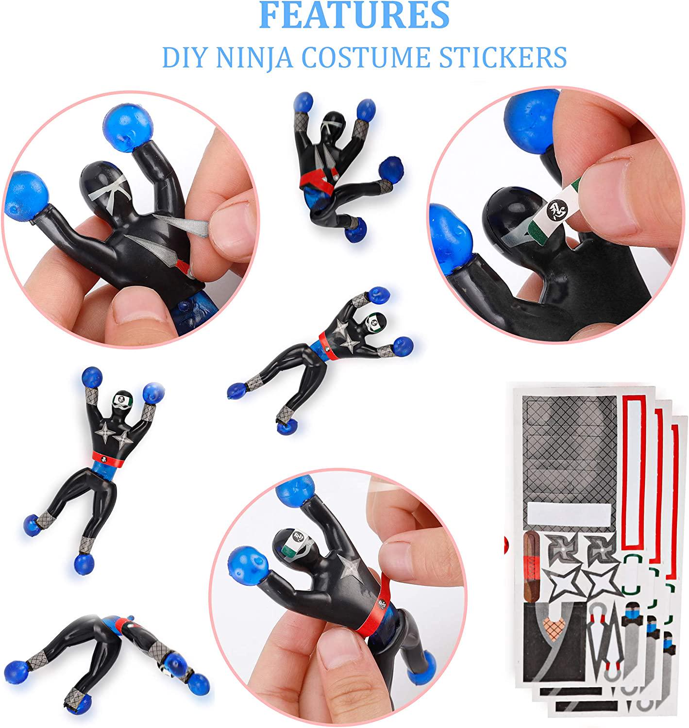 Liberty Imports, Liberty Imports Sticky Wall Climbing Ninjas with DIY Costume Stickers, Stretchy Climbers Window Crawlers, Party Favor Tricky Novelty Toys Climbing Rolling Men for Kids (Pack of 24)