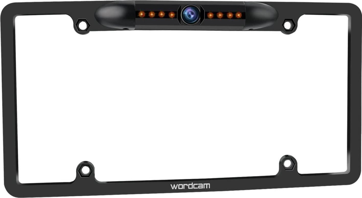 Wordcam, License Plate Frame Rear View Backup Camera 170° Viewing Angle Universal Car License Plate Frame Mount Waterproof High Sensitive 8 IR LED Night Vision Reverse Parking Aid System