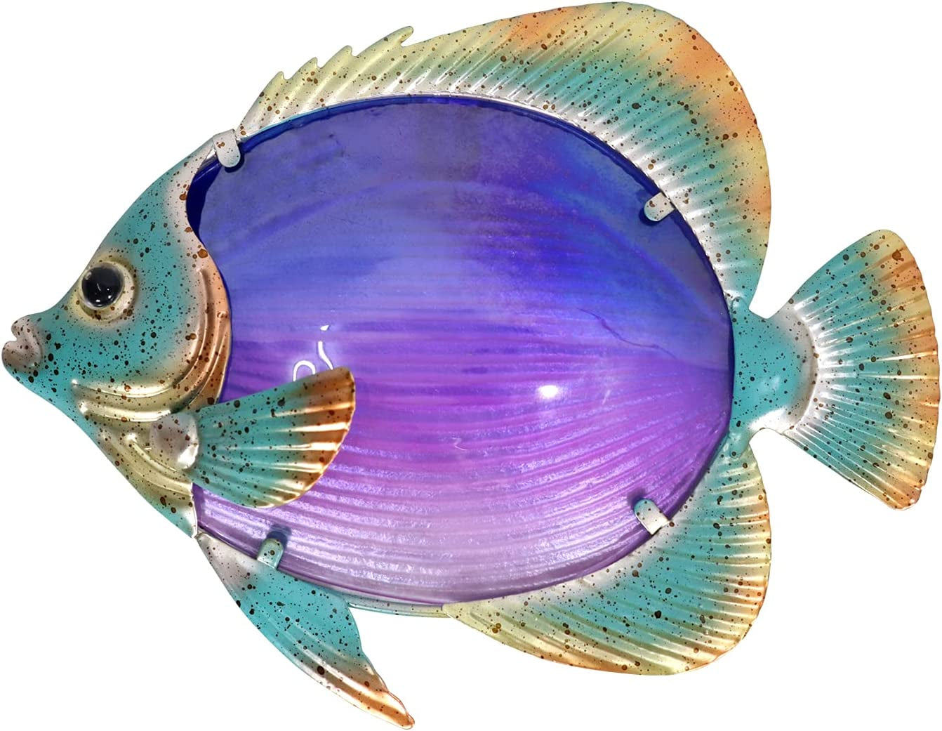 Liffy Gift, Liffy Gift Metal with Glass Handmade Tropical Blue Fish Wall Design Wall Decor for Home, Patio, Porch, Pool