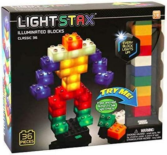 Light Stax, Light Stax Advanced 36 piece LED Light-up Construction Toy Bricks, Black/Multicolor