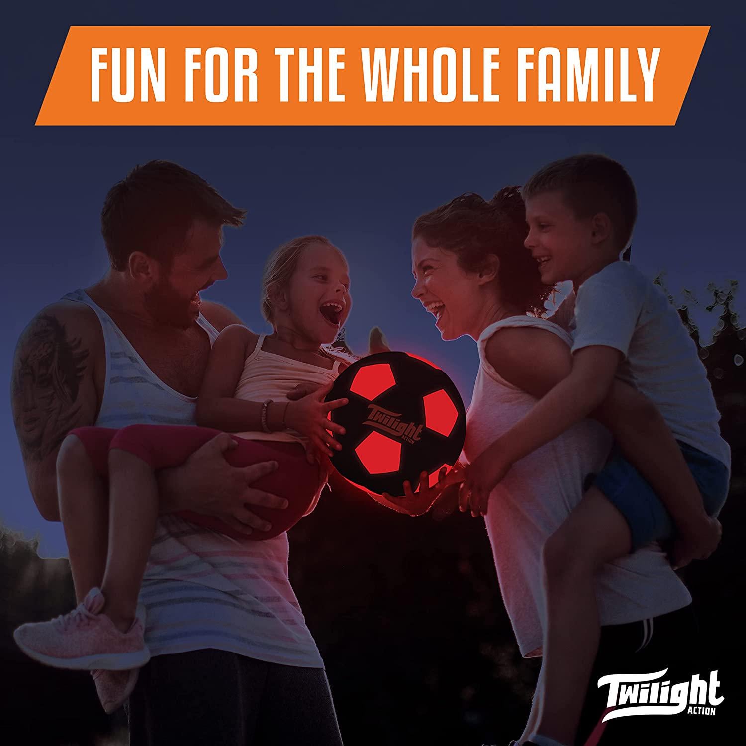 TWILIGHT ACTION, Light Up Soccer Ball Size 5-for Nighttime Play. Two Bright LED Lights Inside with Batteries and Pump Included. Perfect for Boy and Girls Gift