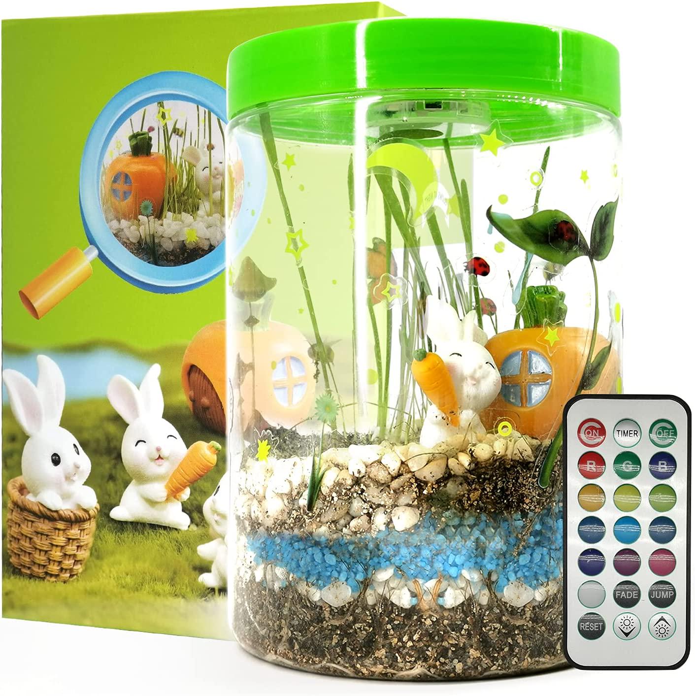 TYZEST, Light-up Terrarium Kit for Kids with 3 Colorful LED on Lid- Kids Birthday STEM Educational DIY Science Project Gifts- Create Your Own Customized Mini Garden in a Jar That Glows at Night-Children Toys