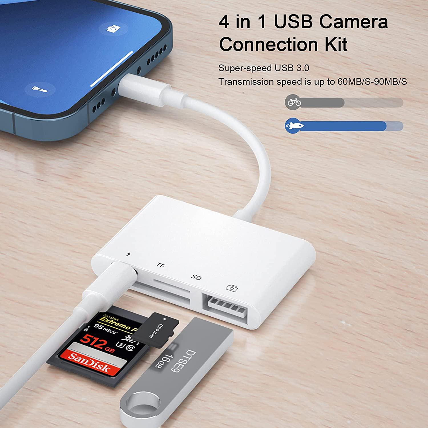 FEINODI, Lightning to SD Card Camera Reader, USB OTG Camera Connection Kits, Simultaneous Charging and Card Reading Micro SD Card Adapter for iPhone 13/12/12 Pro/11/11 Pro/X/8/iPad