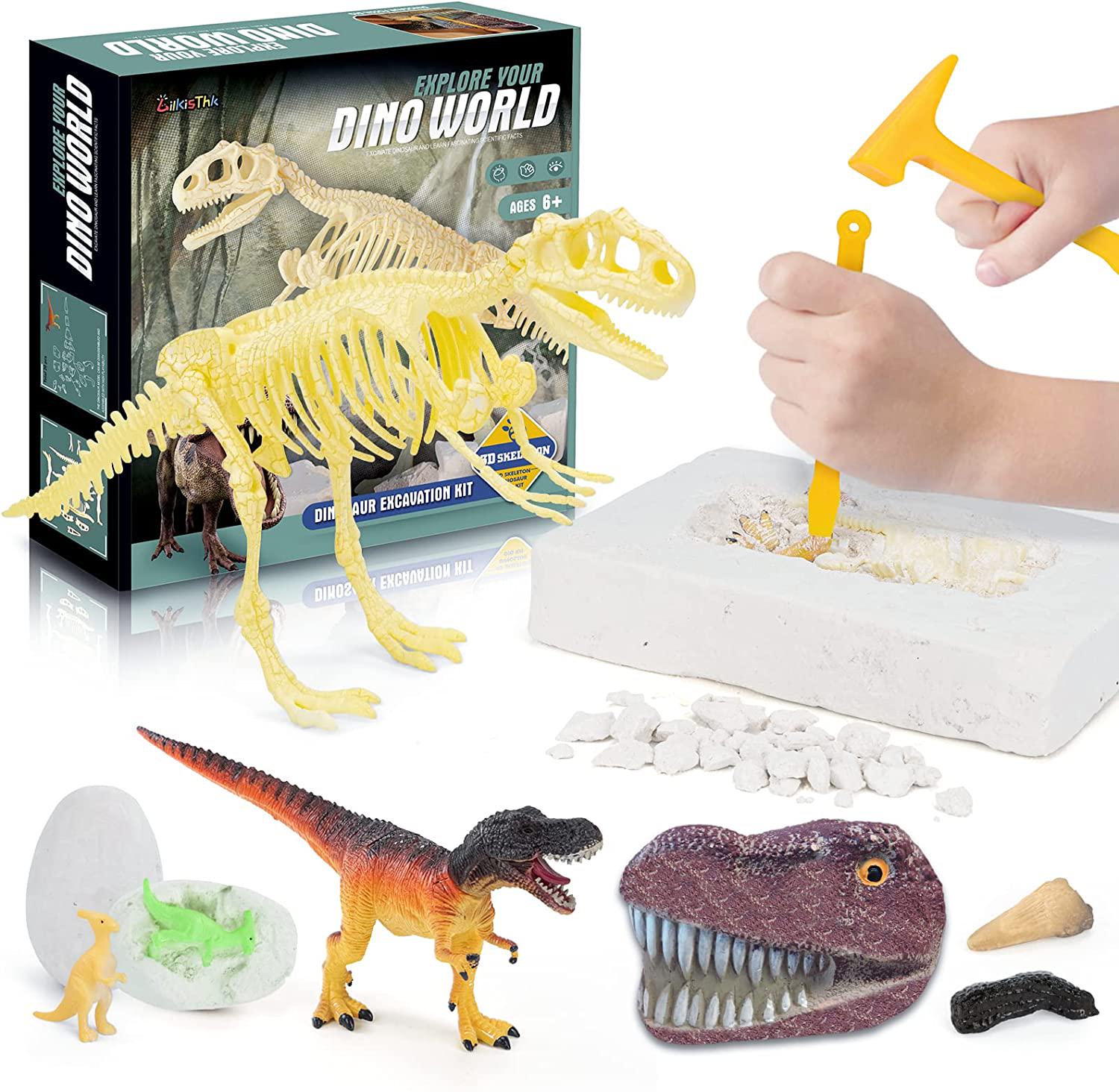LilKisThk, LilKisThk Dino Dig Kits for Kids, Dinosaur Fossil Excavation Kit with Dino Figures, Dig and Discover Dinosaur Eggs, STEM Toys Science Gifts for Boys and Girls