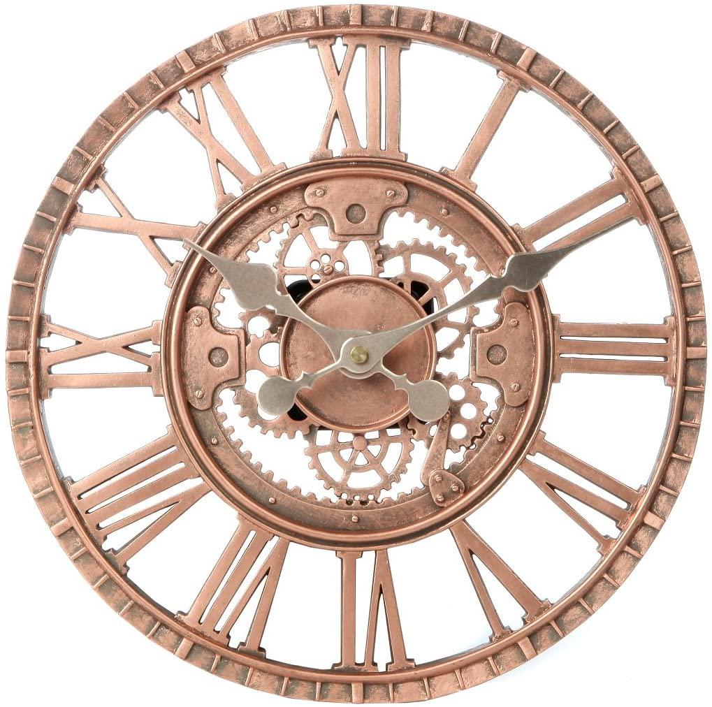 Lilyshome, Lily's Home Hanging Wall Clock, Steampunk Gear and Cog Design with a Bronze Finish, Ideal for Indoor or Outdoor Use, Poly-Resin (12 Inches Diameter)