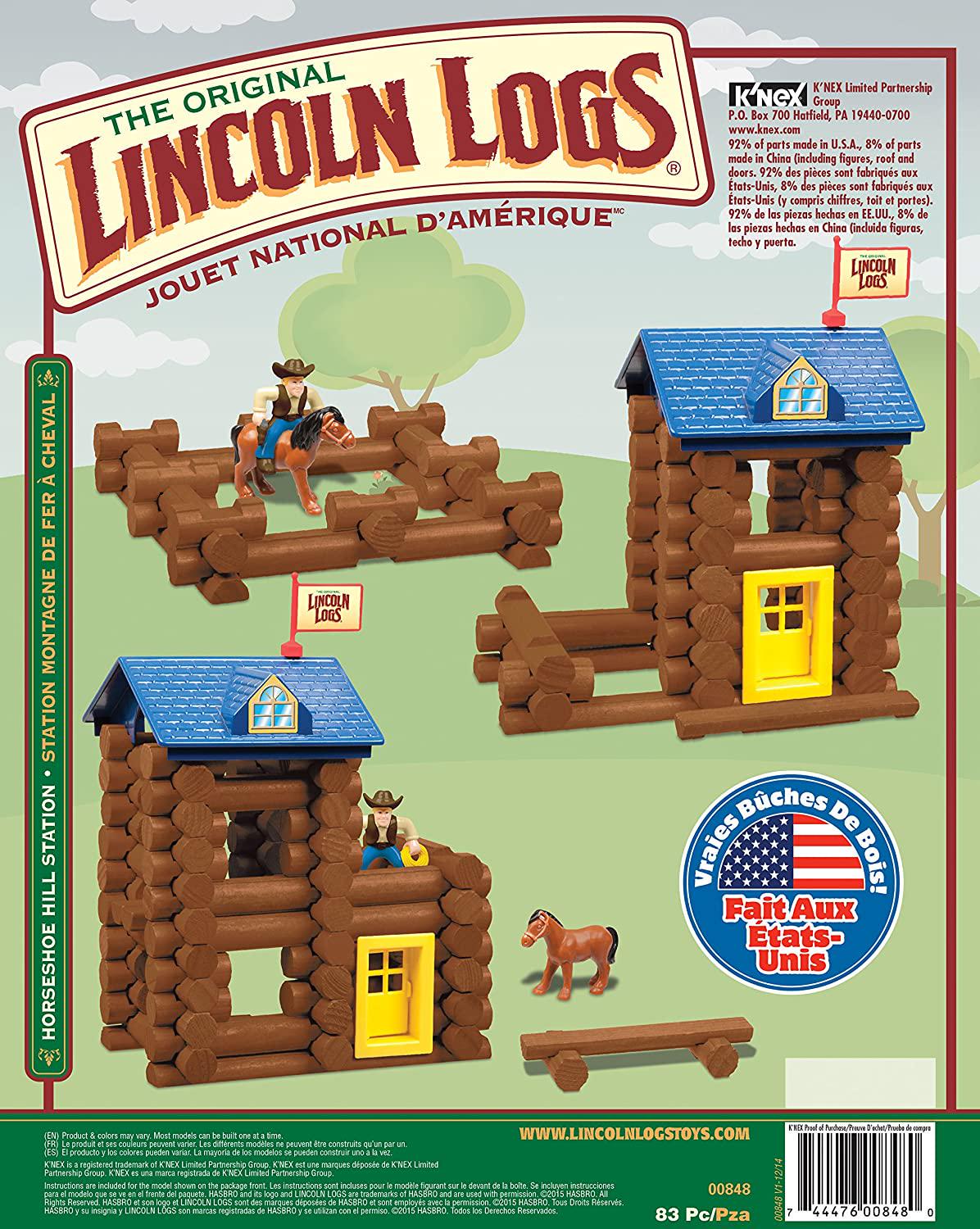 Lincoln Logs, Lincoln Logs Horseshoe Hill Station 83 Pieces, Real Wood Logs Ages 3+ Preschool Â Education Toy, Creative Construction Engineering