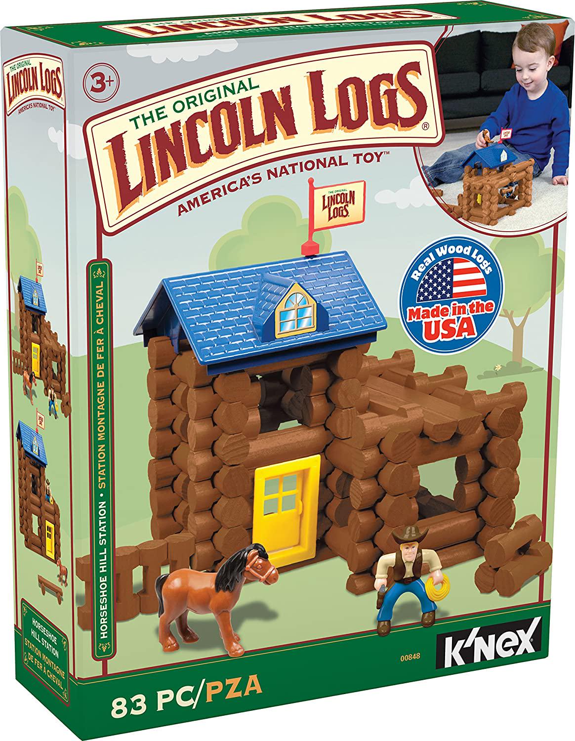 Lincoln Logs, Lincoln Logs Horseshoe Hill Station 83 Pieces, Real Wood Logs Ages 3+ Preschool Â Education Toy, Creative Construction Engineering