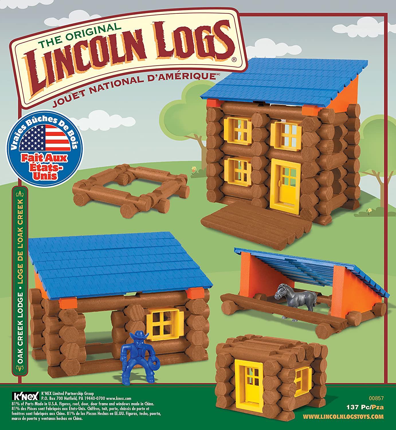 Lincoln Logs, Lincoln Logs - Oak Creek Lodge Building Set - 137 Pieces, Real Wood Logs - Ages 3+ - Retro Building Gift Set for Boys/Girls - Creative Construction Engineering, Preschool Education Toy
