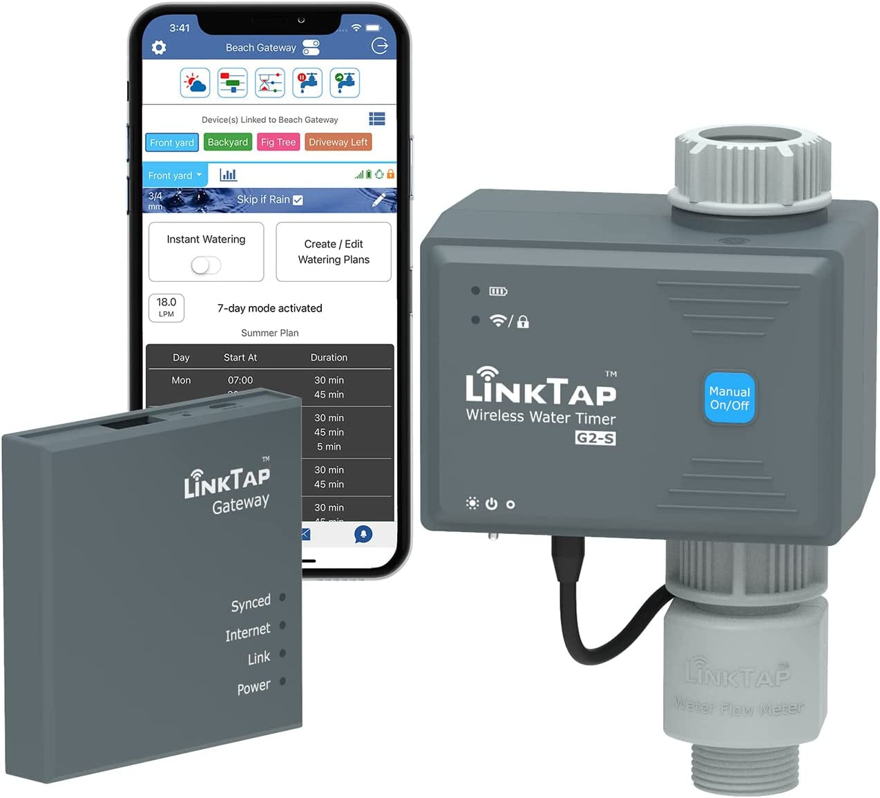 LinkTap, Linktap G2S Wireless Water Timer & Gateway & Flow Meter - Smart Sprinkler Timer for Garden, Greater Range than Wifi Hose Timer, Real-Time Fault Detection & Notification, Automatic Rain Skip, IP66