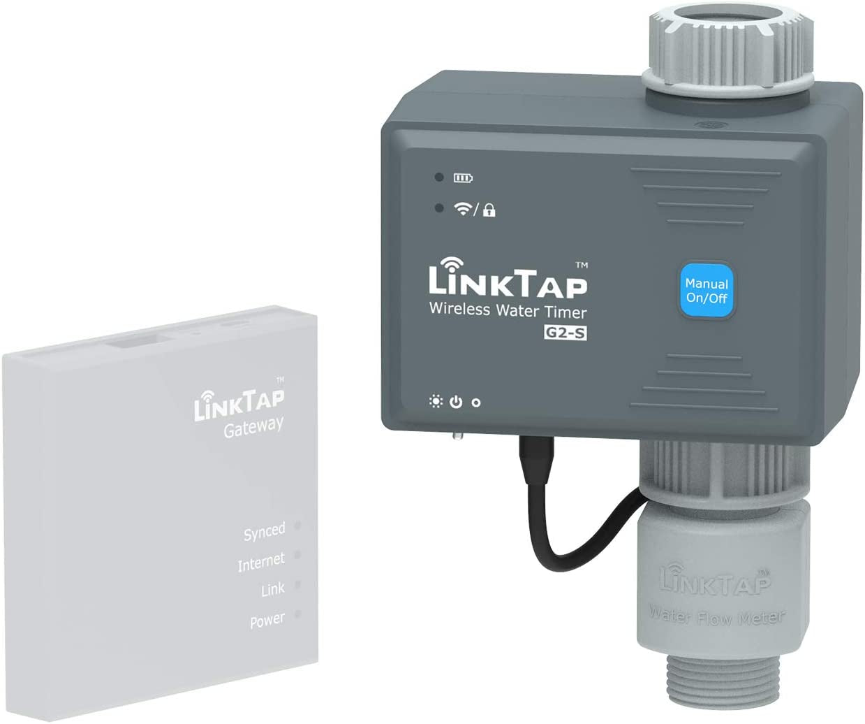 LinkTap, Linktap G2S Wireless Water Timer - Requires Gateway - Smart Irrigation Tap Timer with App, Cloud Controlled Watering, Weather Awareness, Manual Control & Digital Lockout, Easy Install, IP66 Waterproof