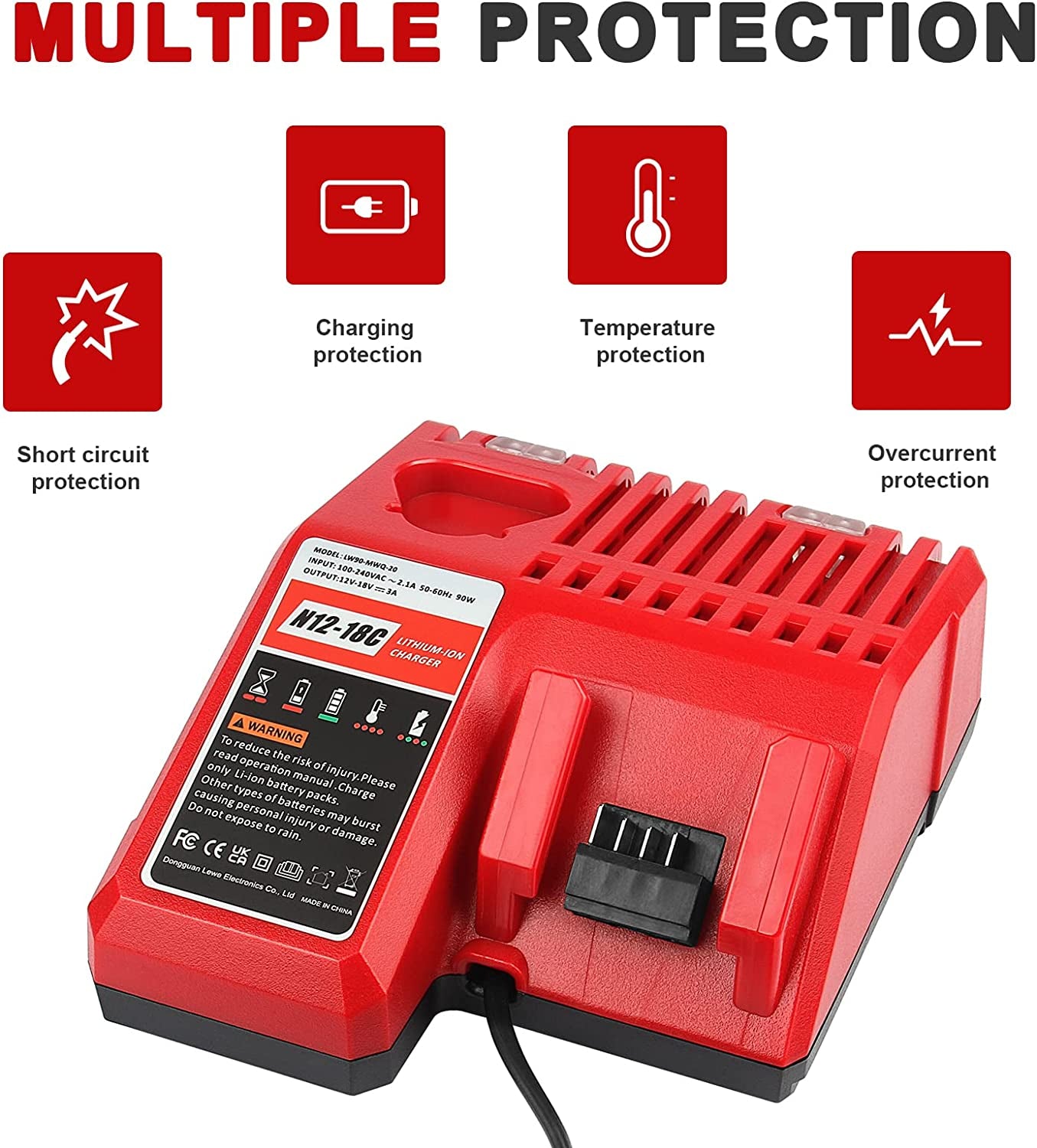 TREE.NB, Lithium Battery Charger, Multi Voltage Charger for Milwaukee 12V~18V M12 M18 48-59-1812 48-11-1850 48-11-1840 48-11-1815 Battery Power Tools Fast Charger