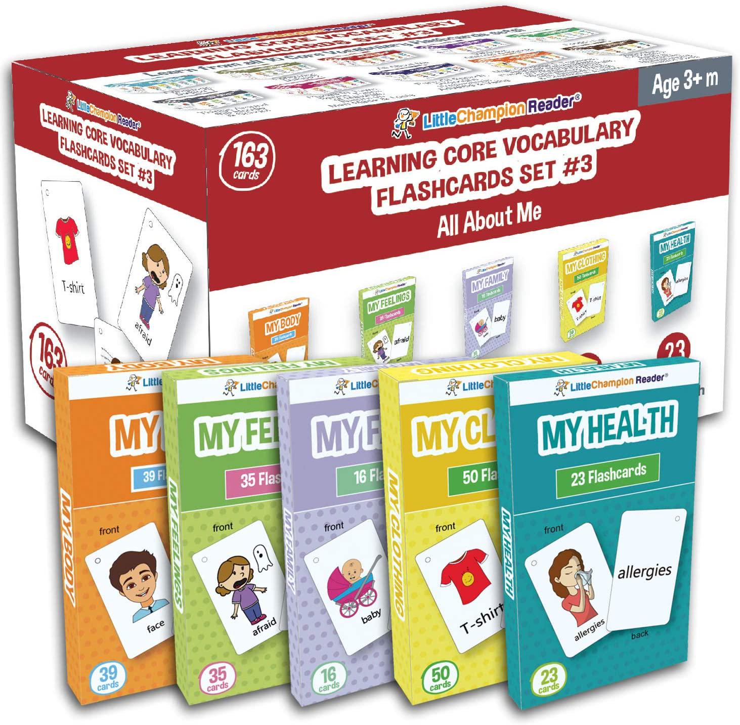 Little Champion Reader, Little Champion Reader Set 3 Flash Cards for Toddlers - 163 Feelings and Emotions, Body Parts, Family, Clothing and Health Flash Cards - Learning for Baby Toddler Preschool Kindergarten