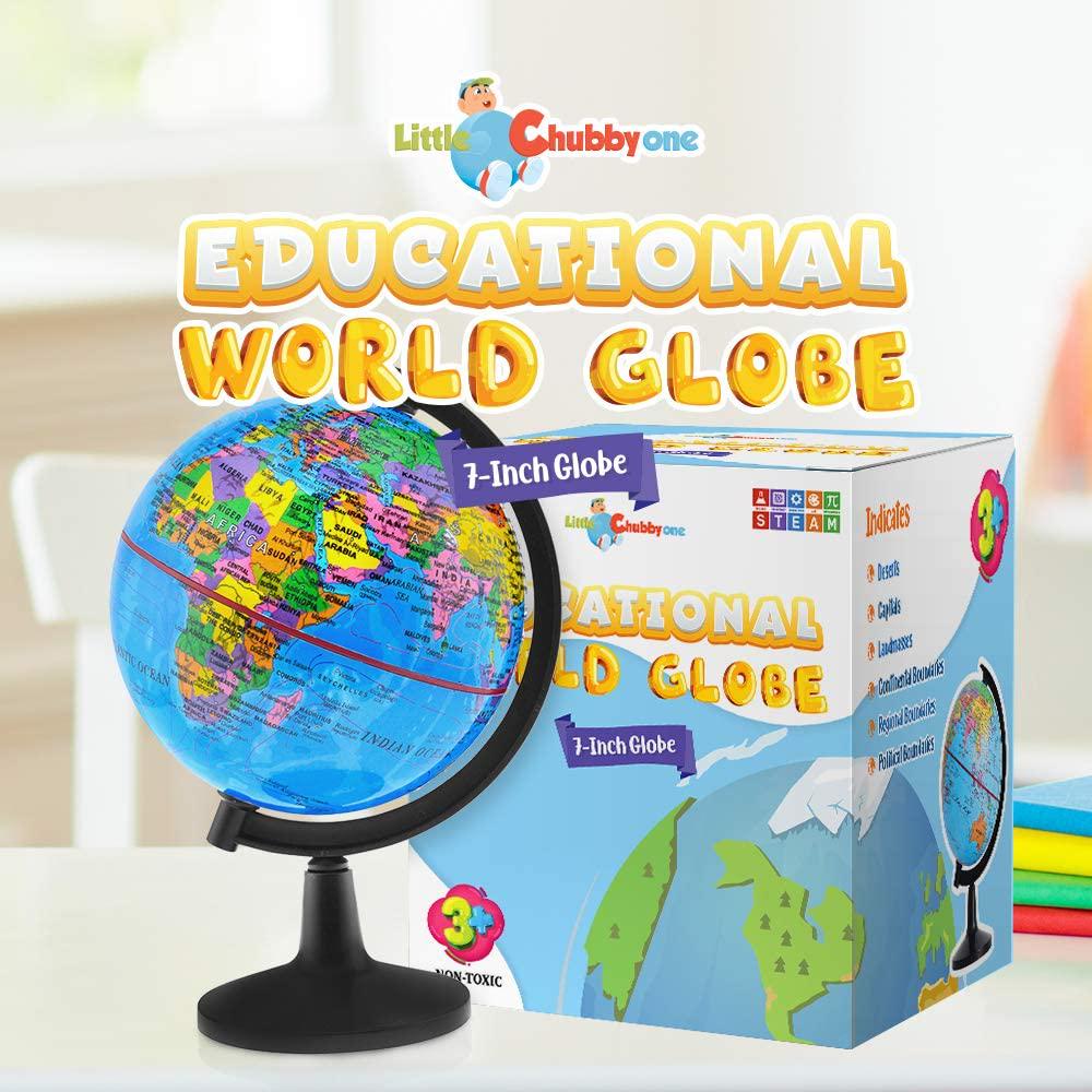 LITTLE CHUBBY ONE, Little Chubby One 7-inch Educational World Globe - Educational and Decorative Piece - Colorful Informative Easy to Read Spinning Globe Ideal for Learning Geography and Perfect Decor for Kids Room